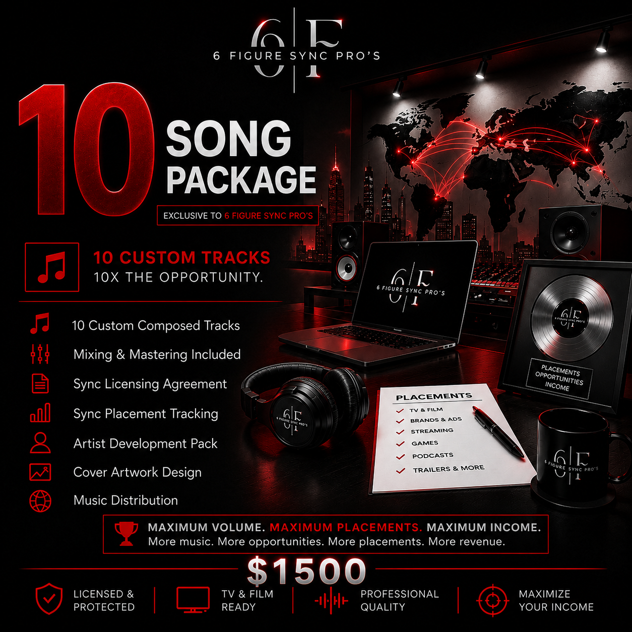 10 Song Package - 10 TV & Film Ready Songs - 6 Figure Sync Pros