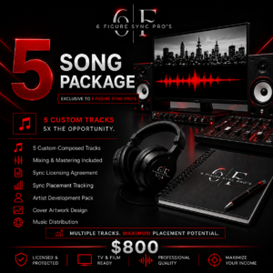 5 Song Package - 5 TV & Film Ready Songs - 6 Figure Sync Pros